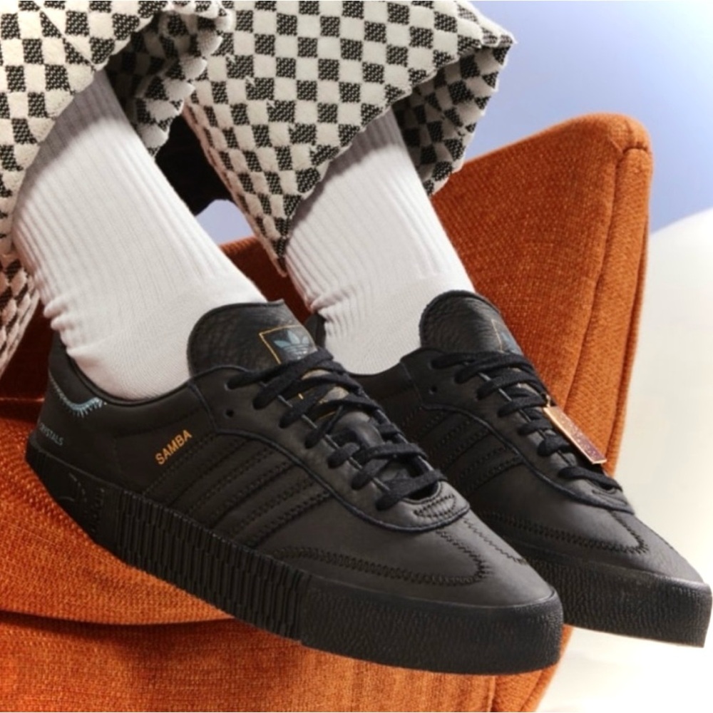 ADIDAS | 7 | Sambarose Samba Leather Black Gum Thick Platform Lace-up Sneakers